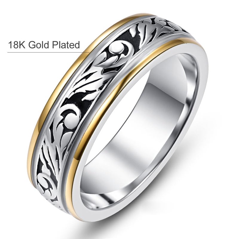 AVECON Wedding Ring, Unisex, Vintage Floral Vine Pattern, Two-Tone, Sizes 6-12 - Image 3